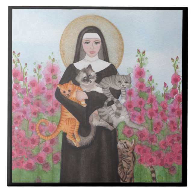 Carreau Patron de Saint Gertrude de chats Aquarelle fronti (Devant)