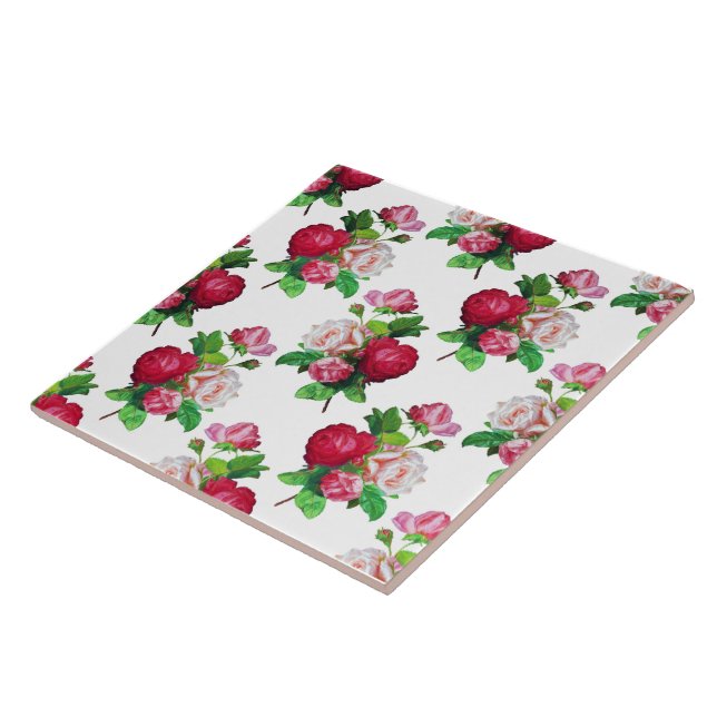 Carreau Pattern with Red, White and Pink Roses, (Côté)