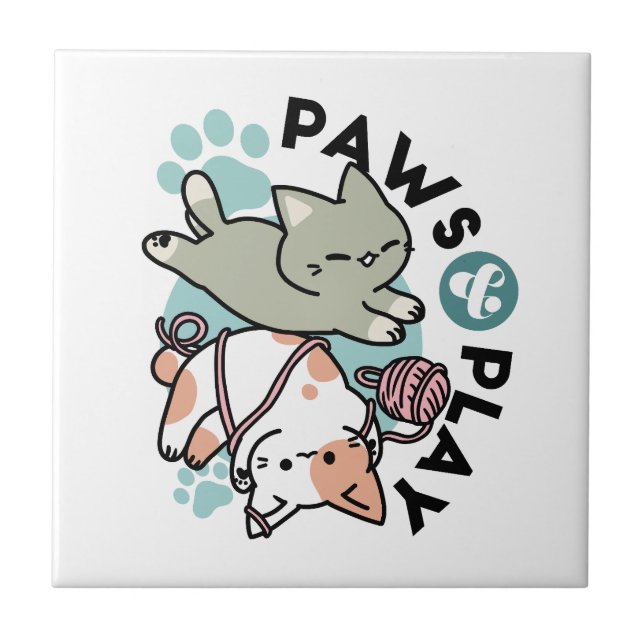 Carreau Pattes et Jeux – Illustration de Chat Adorable (Devant)