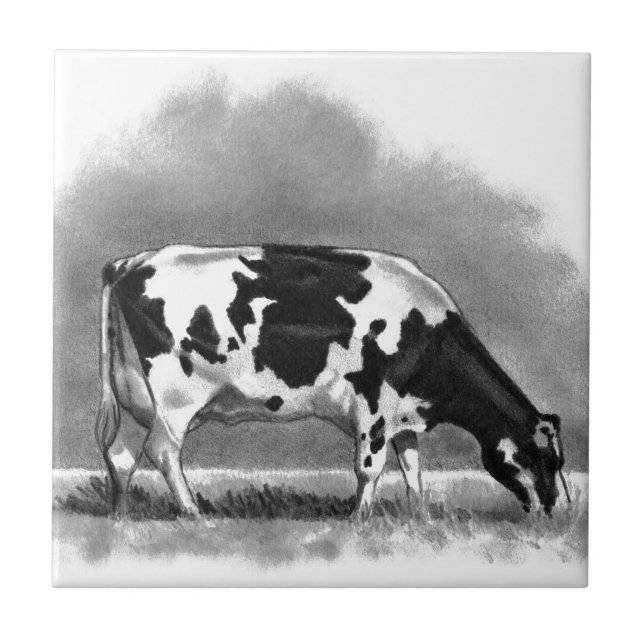 Carreau Pâturage de vache du Holstein : Dessin au crayon (Devant)