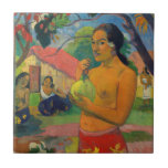 Carreau Paul Gauguin - Une femme tenant un fruit<br><div class="desc">Femme tenant un fruit / Où vas-tu ? / Eu Haere Ia Oe - Paul Gauguin,  Huile sur toile,  1893</div>