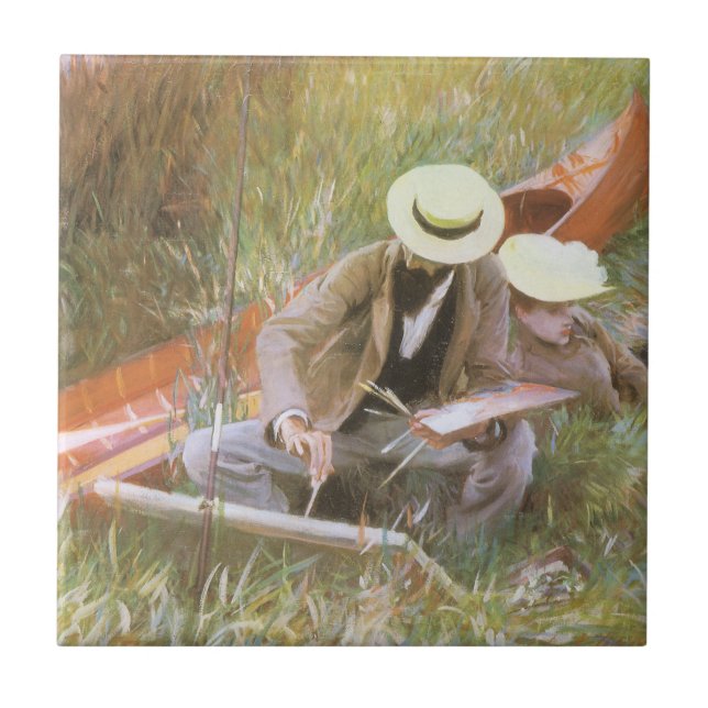 Carreau Paul Helleu dessinant avec sa femme par JS Sargent (Devant)