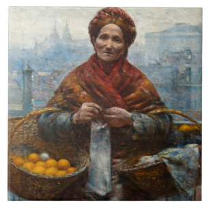 Carreau Pauvre femme juive vendant des oranges en Pologne
