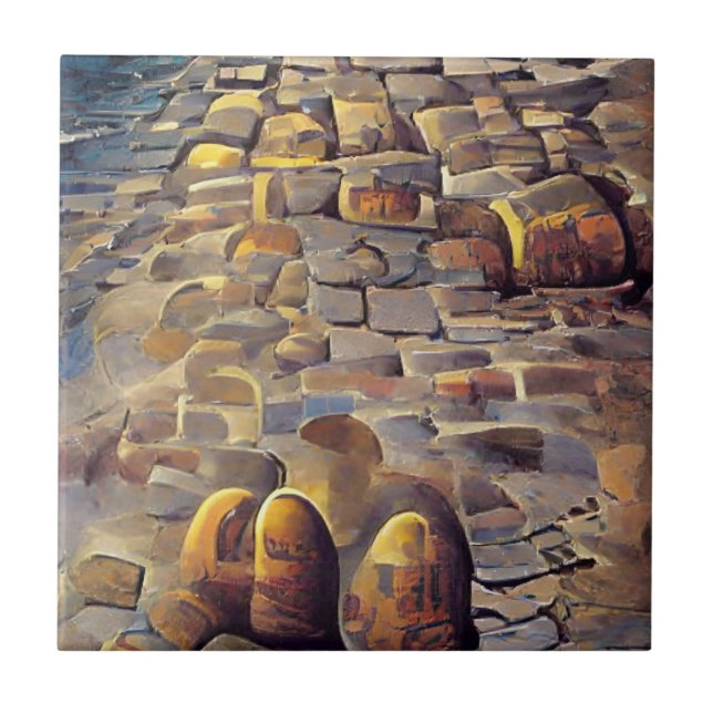 Carreau Pavés lumière dorée sur pierres art graphique  (Devant)