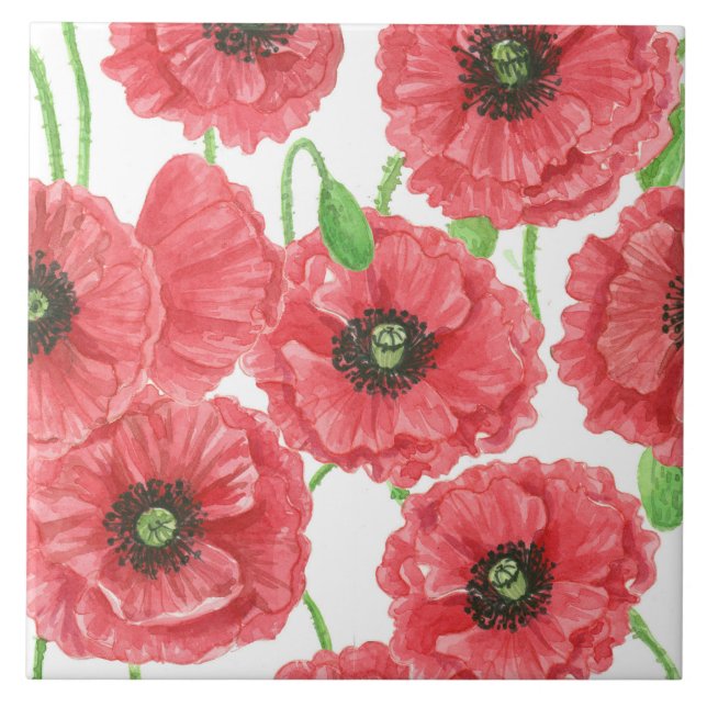 Carreau Pavot aquarelle motif floral (Devant)