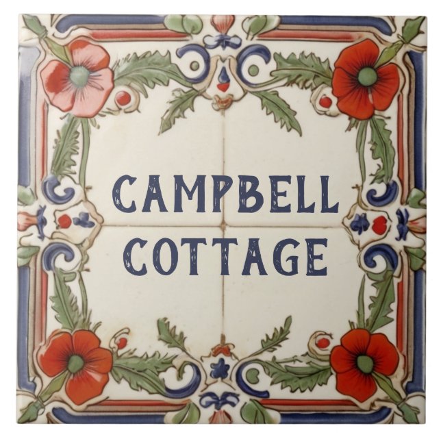 Carreau Pavot Flower Custom Nom de la maison Plaque signal (Devant)