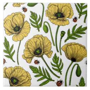 Carreau Pavot jaune et coccinelle