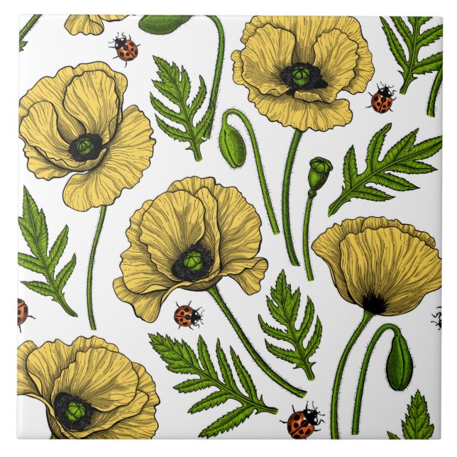 Carreau Pavot jaune et coccinelle (Devant)
