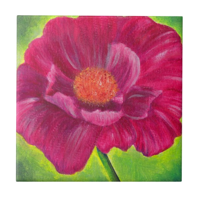 Carreau Pavot rose Fleur Closeup Peinture acrylique (Devant)