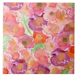 Carreau Pavots d'aquarelle