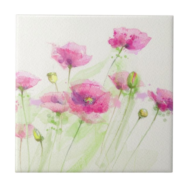 Carreau Pavots peints 3 d'aquarelle (Devant)