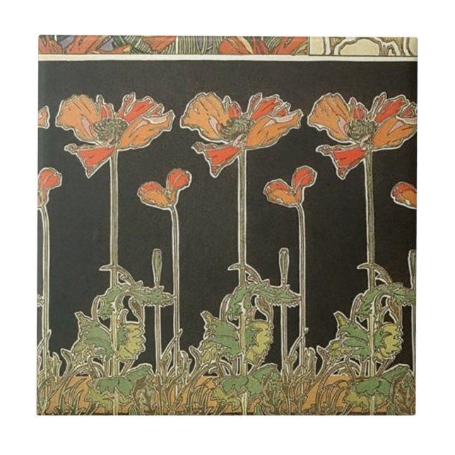 Carreau Pavots vintages de Nouveau d'art populaire (Devant)