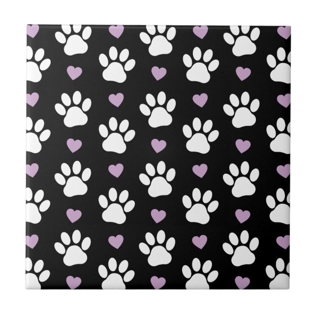 Carreau Paw Motif, Chien Paws, White Paws, Lilac Hearts (Devant)