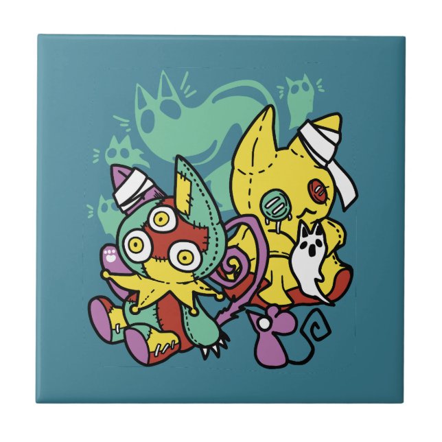 Carreau Paw-sitively Frightful | Monstrous Cats Halloween  (Devant)