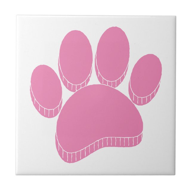 Carreau Pawprint chien rose main dessinée sur mesure (Devant)
