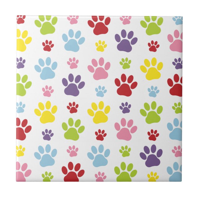 Carreau Paws colorés, Motif Paw, Paws de chien, Empreintes (Devant)