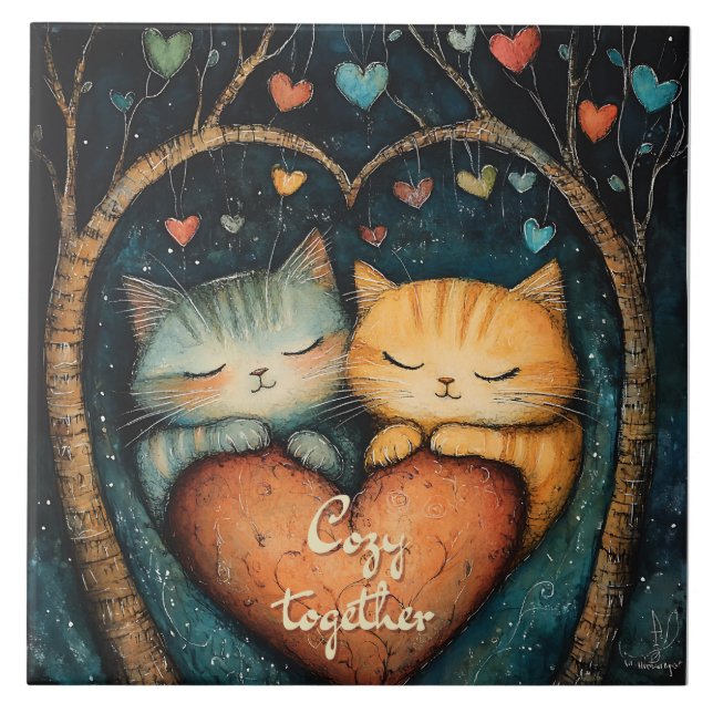 Carreau Pawsively in Love Cosy Together Illustration (Devant)