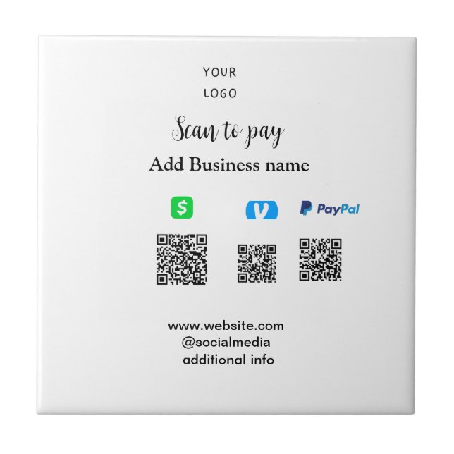 Carreau Paypal Cashapp venmo scan pour payer QR ajouter en (Devant)