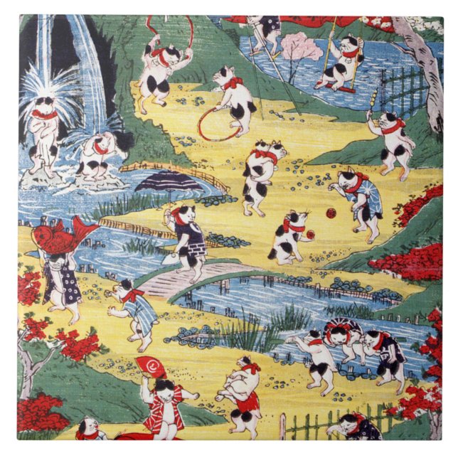 Carreau Pays des chats japonais, Utagawa Kunitoshi (Devant)