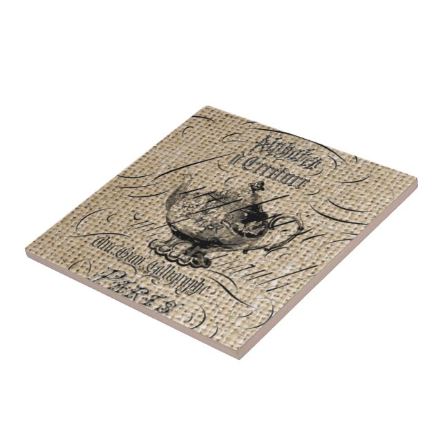 Carreau pays français burlap scripts teapot tea party (Côté)