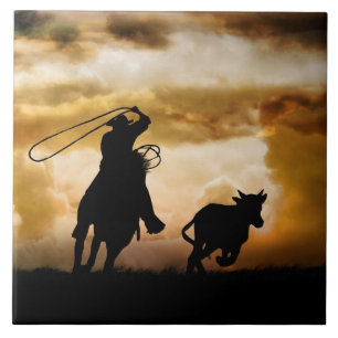 Carreau Pays Western Roping Cowboy et Horse