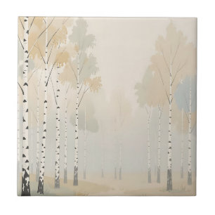 Carreau Paysage à l'aquarelle de la forêt de bouleaux brum