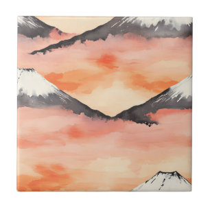 Carreau Paysage à l'aquarelle de montagne enneigée au couc