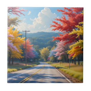 Carreau Paysage à l'aquarelle de route de campagne automna