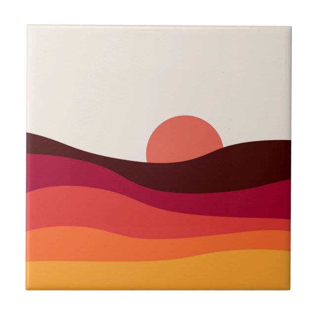 Carreau Paysage Abstrait avec mer au coucher du soleil (Devant)