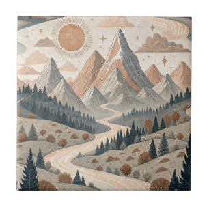 Carreau Paysage Abstrait de Montagne et de Rivière dans le