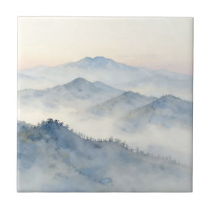 Carreau Paysage aquarelle de montagne brumeuse