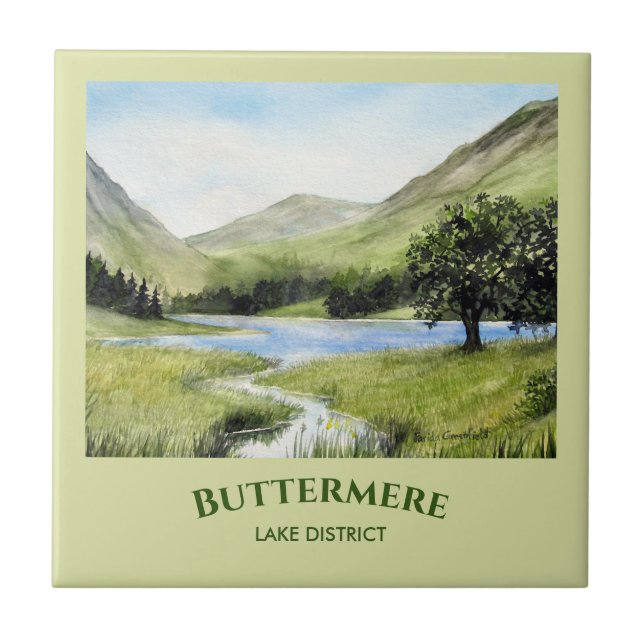Carreau Paysage aquarelle Peinture du lac Buttermere (Devant)