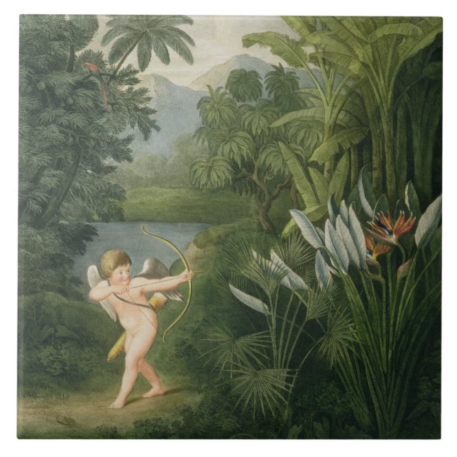 Carreau Paysage avec Cupid pointant une flèche vers un per (Devant)