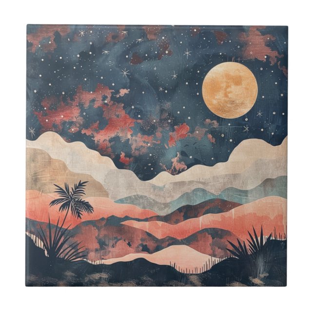 Carreau Paysage céleste boho désert indigo cuivre (Devant)