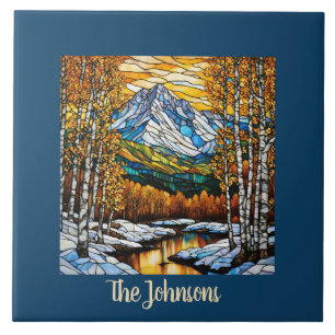 Carreau Paysage de montagne en faux verre teinté personnal