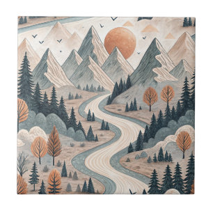 Carreau Paysage de montagne et rivière Motif abstrait Boho
