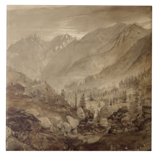 Carreau Paysage de montagne, Macugnaga, 1845 (stylo et (Devant)