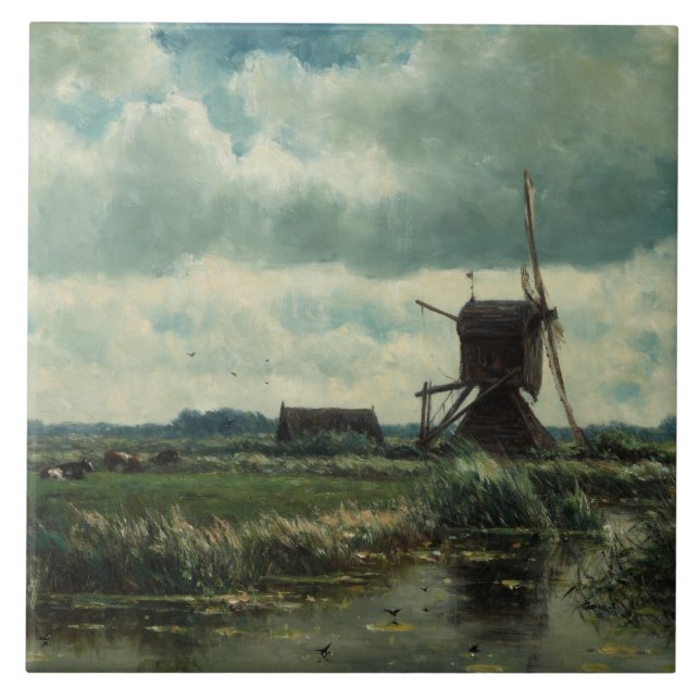 Carreau Paysage de Polder avec le moulin à vent, Willem (Devant)
