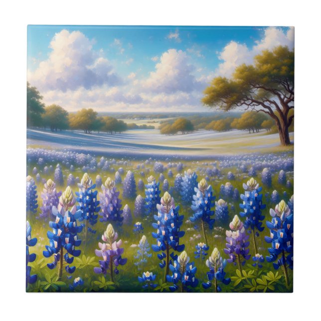 Carreau Paysage de prairie de bleuets du Texas (Devant)