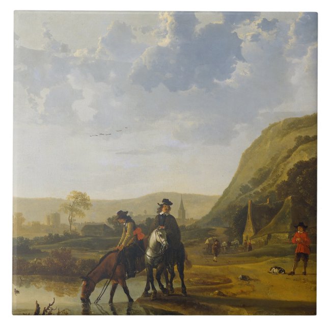 Carreau Paysage de rivière avec des cavaliers, Aelbert (Devant)