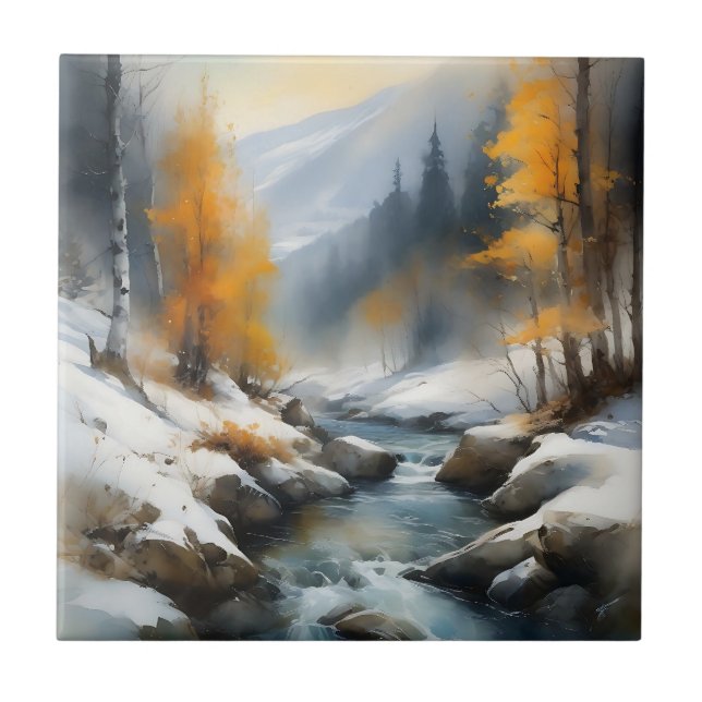 Carreau Paysage de rivière d'hiver serein (Devant)