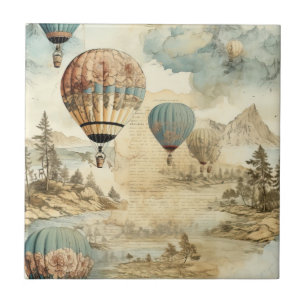 Carreau Paysage de voyage antique ballon bleu rétro