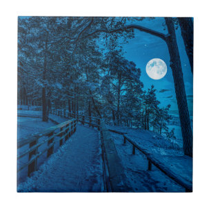 Carreau Paysage d'hiver avec pinède enneigée