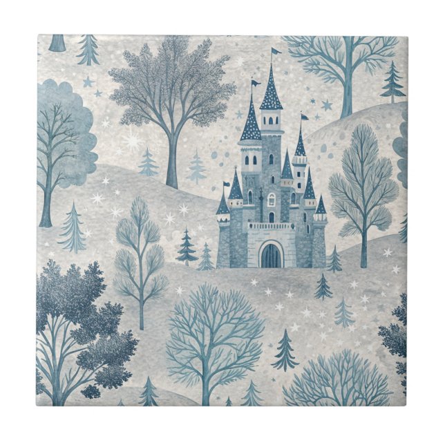 Carreau Paysage du château d'hiver en bleu et gris (Devant)