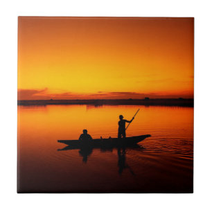 Carreau Paysage du coucher de soleil avec un bateau-68465
