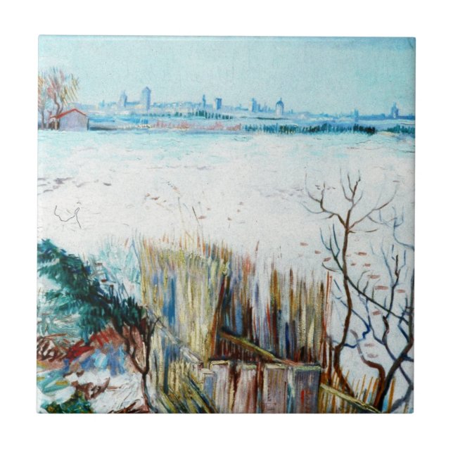 Carreau Paysage enneigé avec Arles par Vincent van Gogh (Devant)