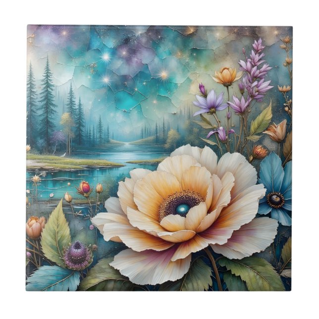 Carreau Paysage forestier de la rivière Cosmos abricot et  (Devant)