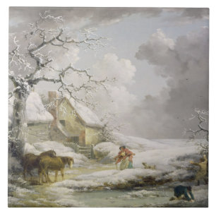 Carreau Paysage hivernal avec des hommes qui font des vagu