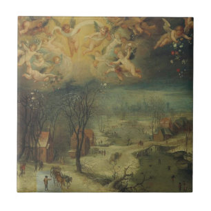 Carreau Paysage hivernal Avec Les Villageois Rassembler Le