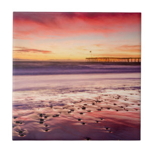 Carreau Paysage marin et jetée au coucher du soleil, CA